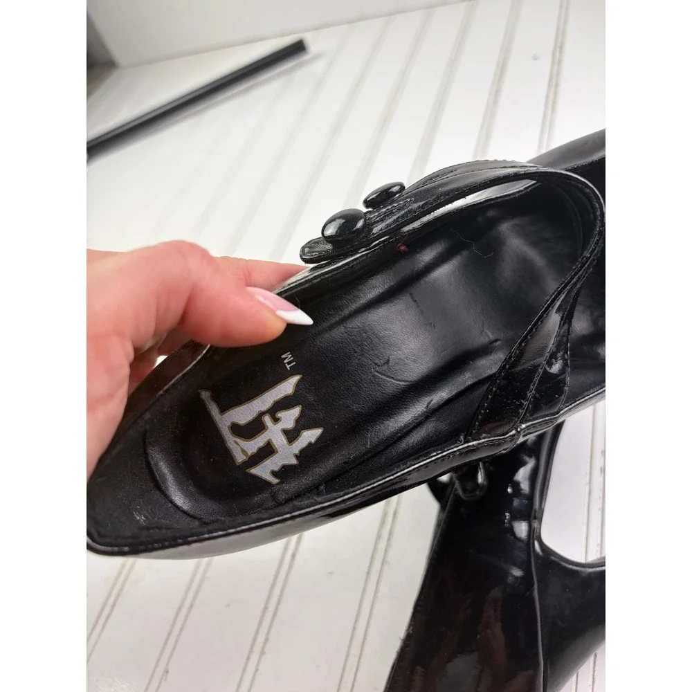 Vintage Y2K Black Patent Leather Mary Jane Platform Chunky Heels Women's Size 10